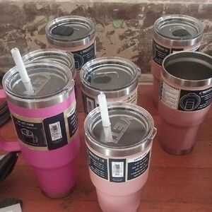 Insulated Travel Tumblers - Pink and Silver